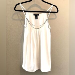 White House Black Market White Camisole Top w/ Silver Chain Detail - S